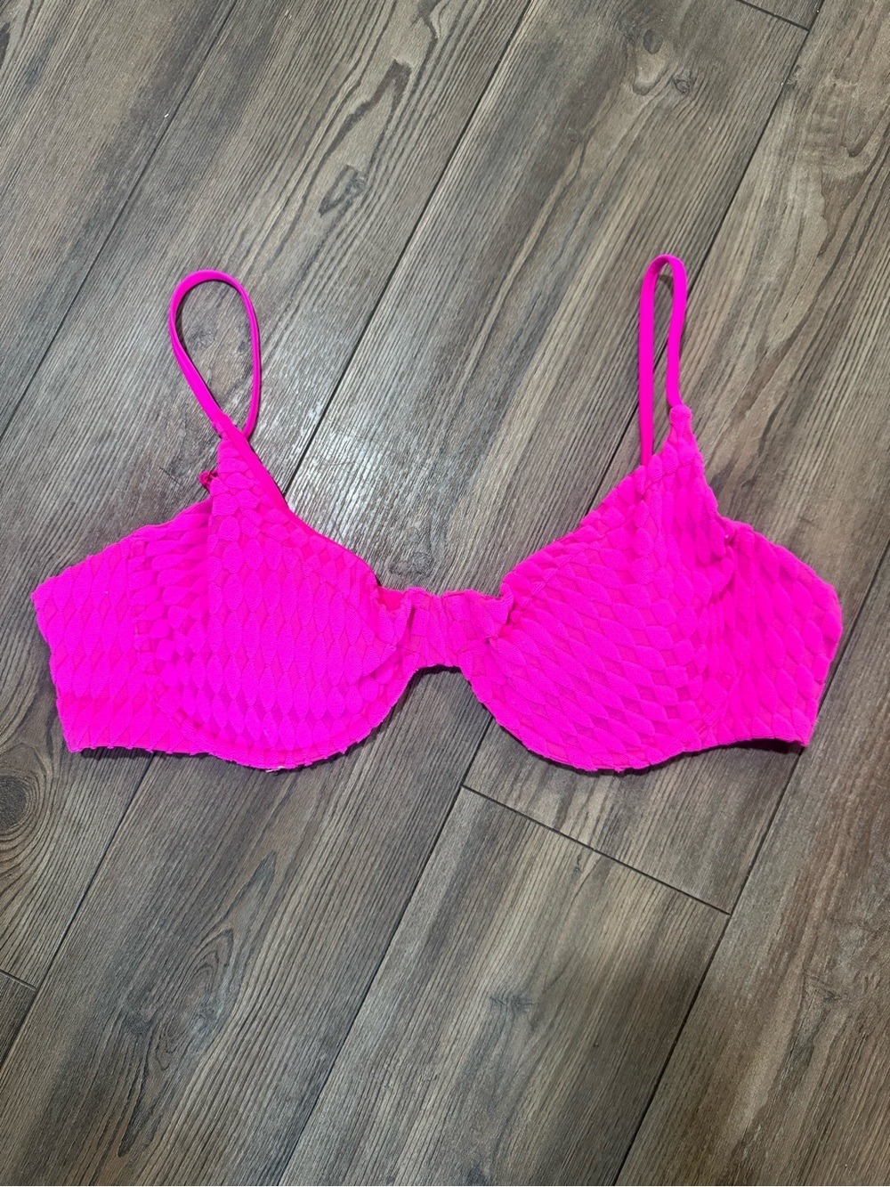 Good American Hot Pink Woven Underwire Bikini Top Size 7
